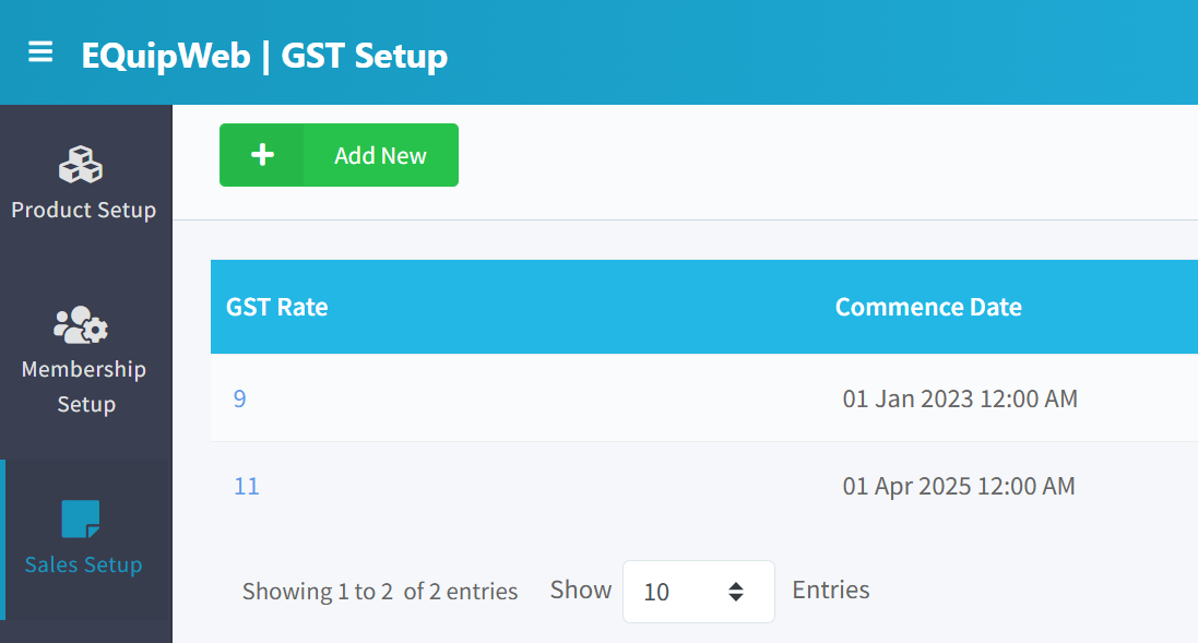 GST Setup List