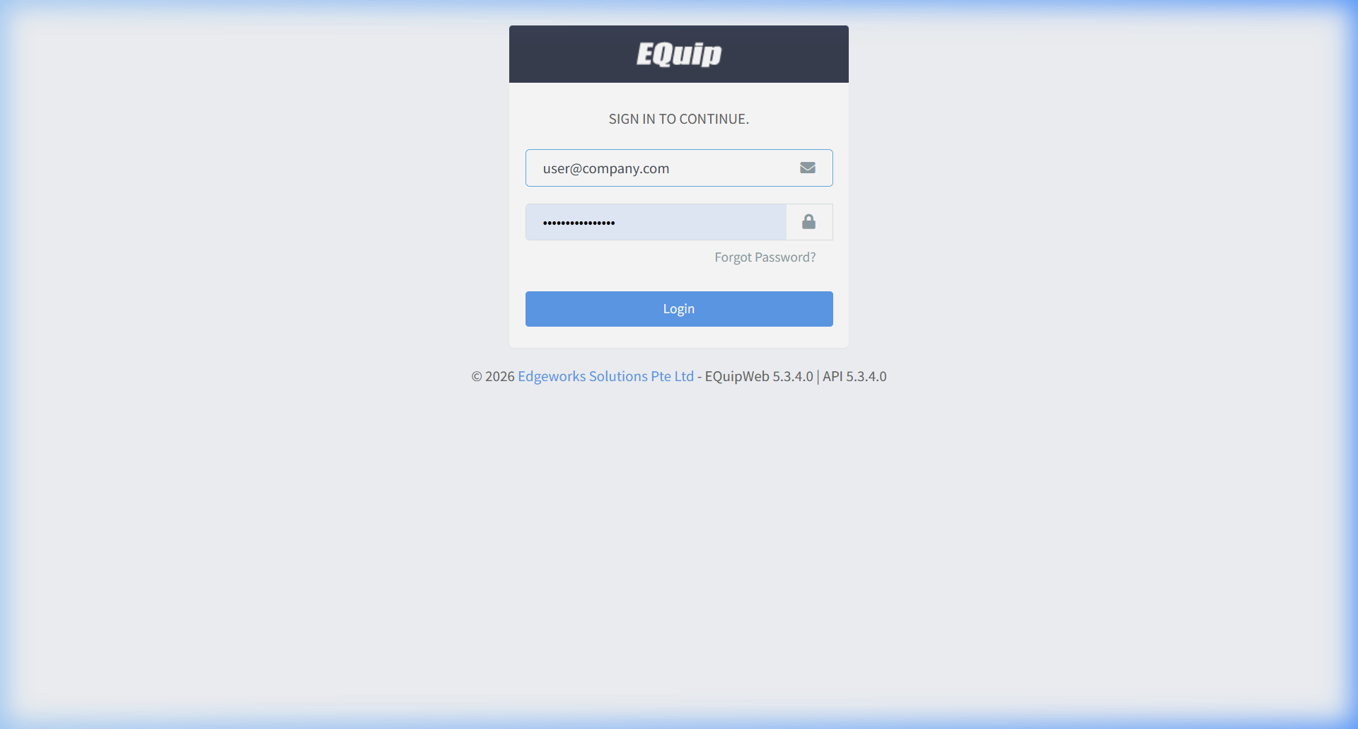 EQuipWeb Login Page